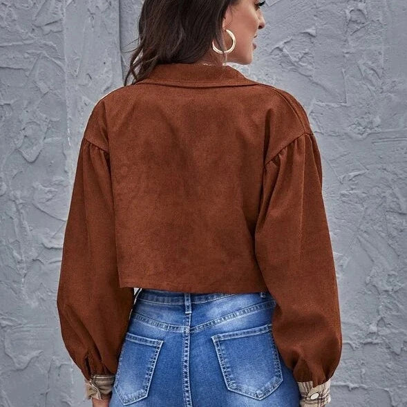 Plaid Crop Corduroy Jacket