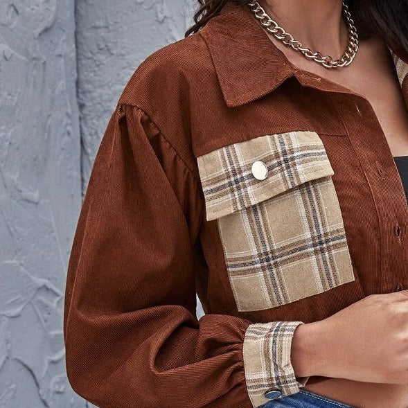 Plaid Crop Corduroy Jacket