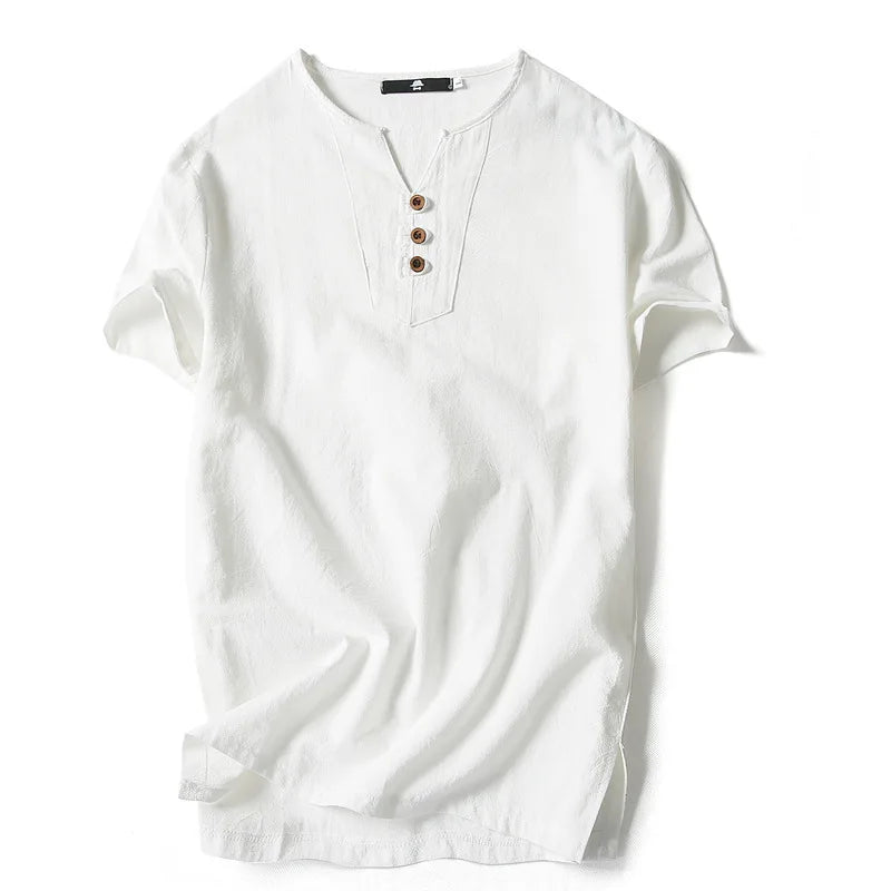 Linen Short Sleeve Henley