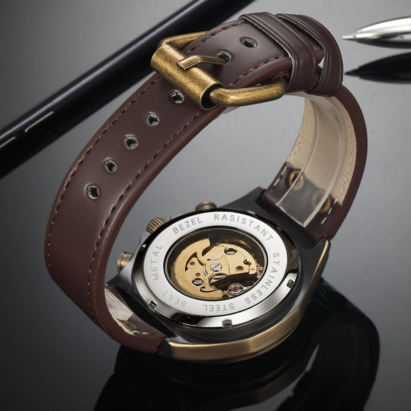 Vanguard Skeleton Tourbillon Leather Watch
