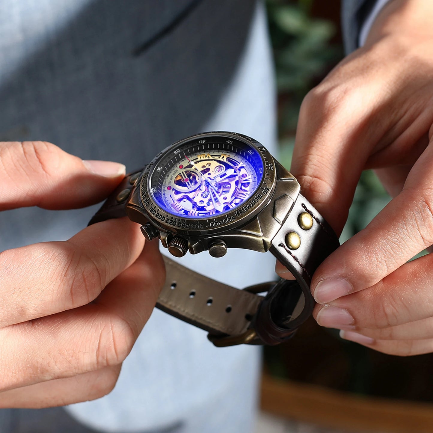 Vanguard Skeleton Tourbillon Leather Watch